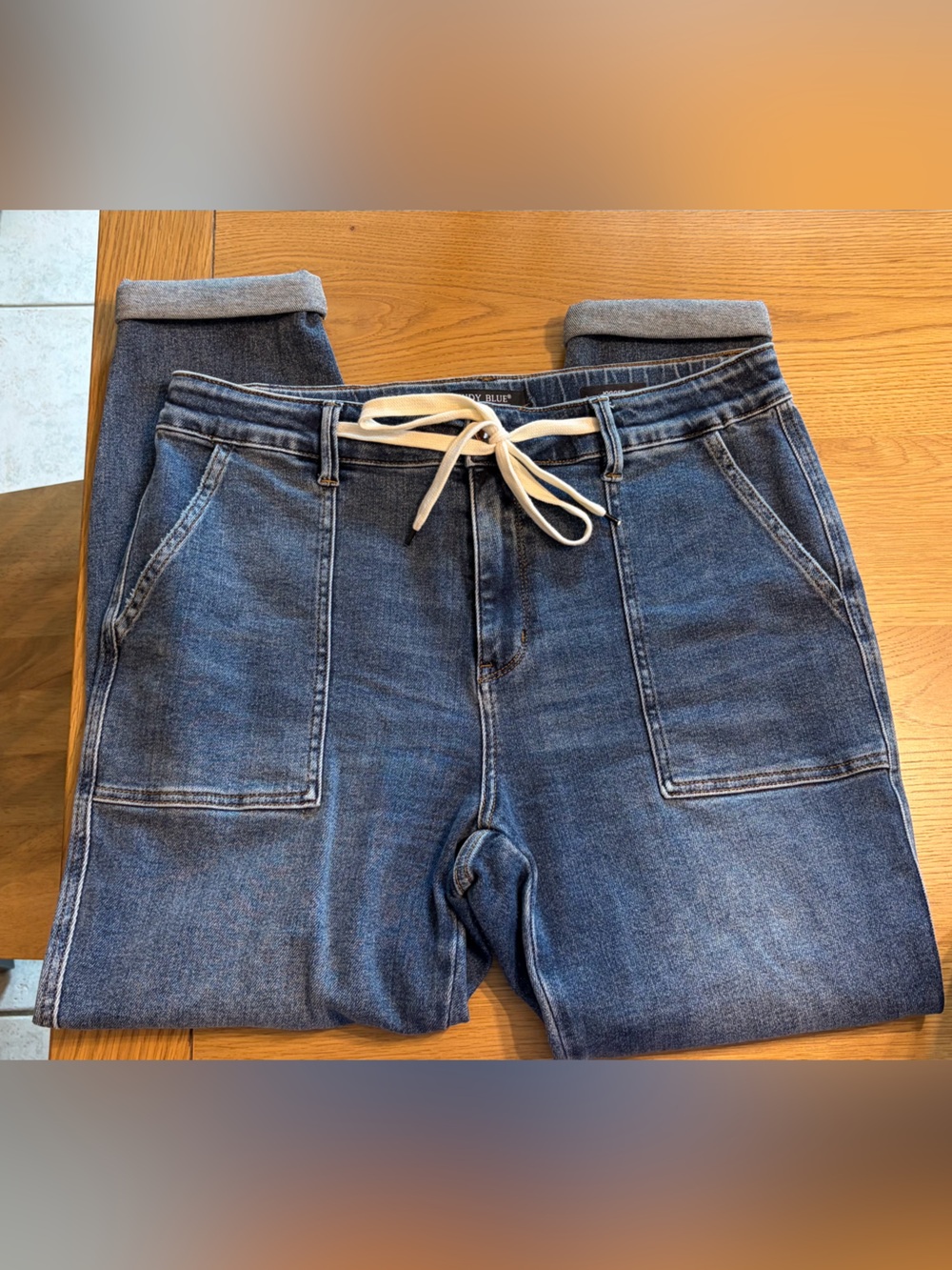 Judy Blue High Waist Payton Denim Joggers - Medium Wash Blue - Picture 3 of 7